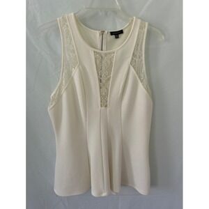 Dynamite Ivory Lace Peplum Sleeveless Top Textured Zip Back Size Large